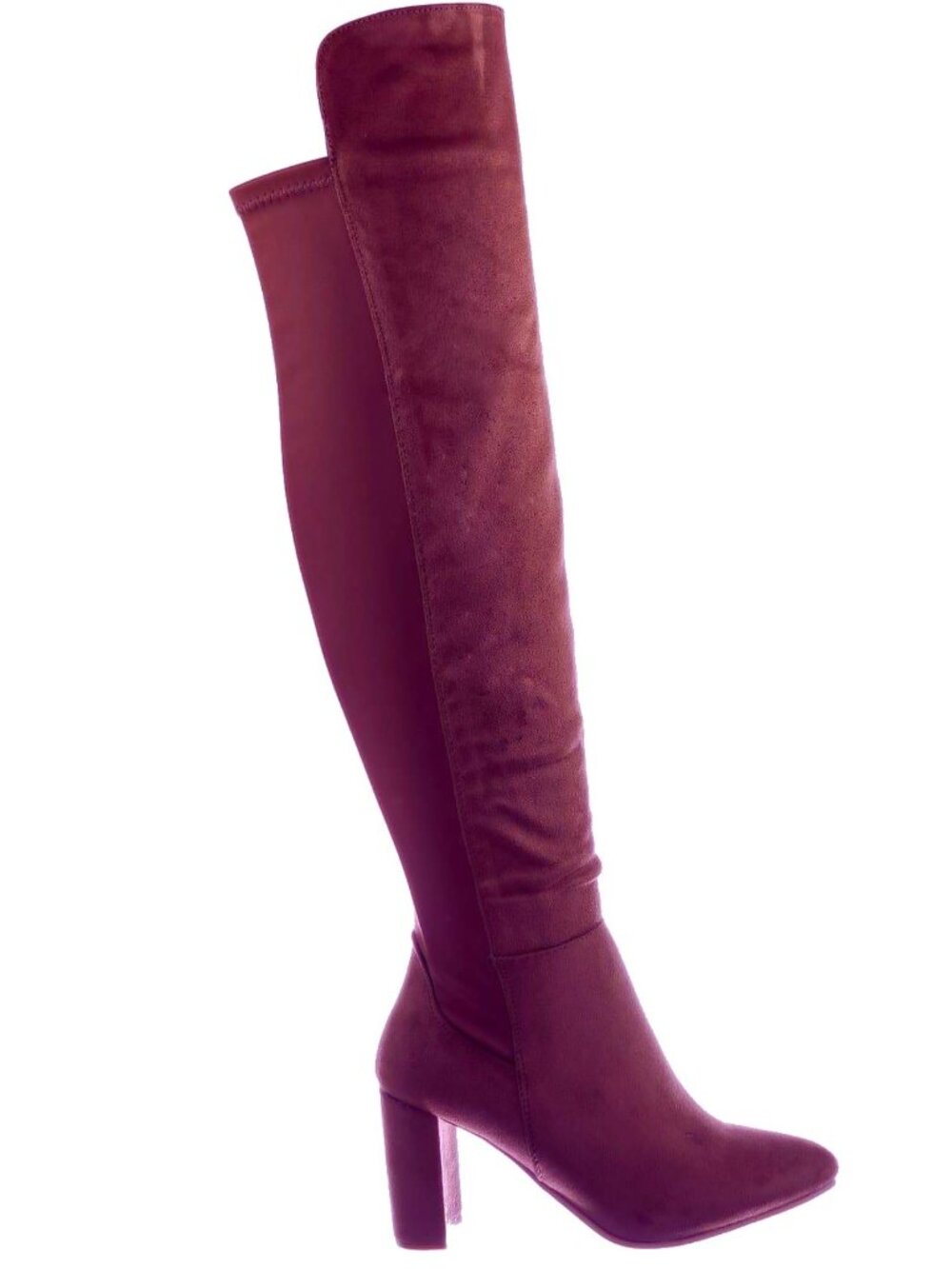Wild Diva Blake-05 Knee High Foldable Block Heel Elastic Panel Burgundy Boots - Picture 3 of 7